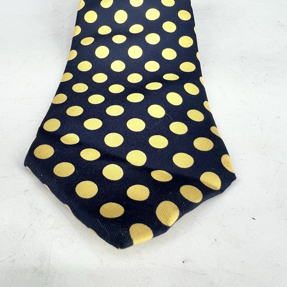 Turnbull & Asser Silk Tie Mens Navy & Yellow‎ Polka Dot Foulard Made In England